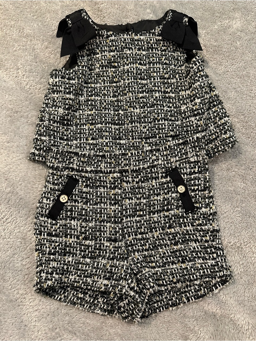 Janie and Jack Black & White Tweed Shorts Set with Bow Straps